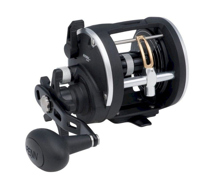 Fisherman's Headquarters Penn Rival Level Wind conventional fishing reel with spool and handle, black and silver finish.