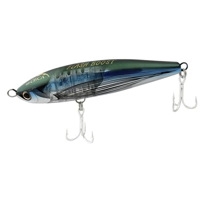 Shimano HD Orca Flash Boost floating hardbait lure designed for fishing, featuring a shiny, reflective surface and realistic fish pattern