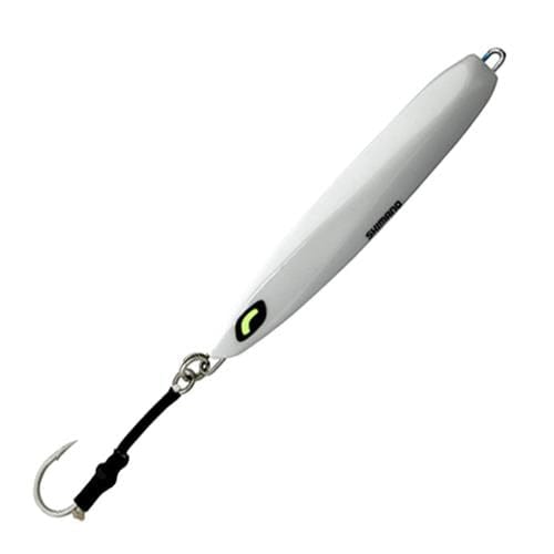 Shimano Butterfly Monarch Jig in vibrant colors, designed for deep-sea fishing, with a shiny, reflective surface and sturdy hook.