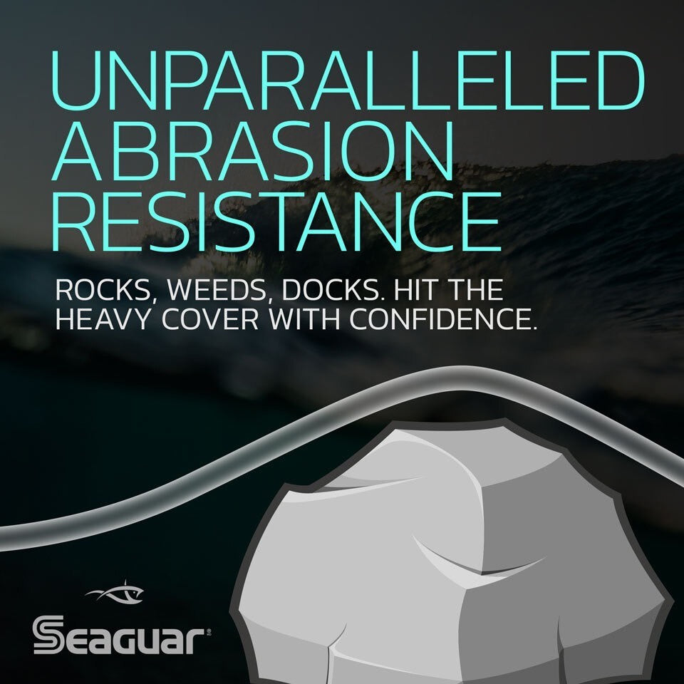 Seaguar Blue Label fluorocarbon leader material, 6lb, 25 yards, ideal for fishing, shown coiled on a reel or in a fishing setup.