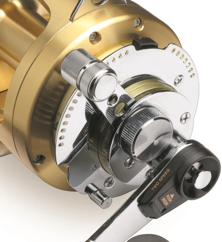 Shimano Tiagra Big Game Lever Drag Reel with durable construction and ergonomic handle for saltwater fishing.