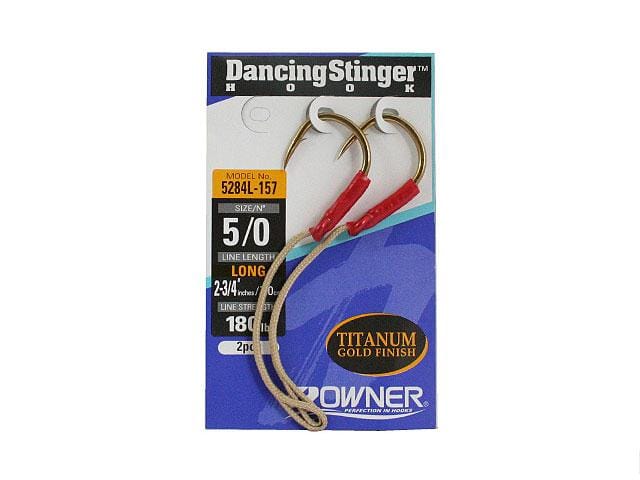 Owner Dancing Stinger Assist Hooks by Fisherman's Headquarters, showing the hooks attached to fishing gear with a close-up view.