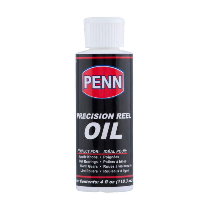 Penn Reel Oil Lube in a 4oz bottle, ideal for maintaining and lubricating fishing reel parts for smooth operation.