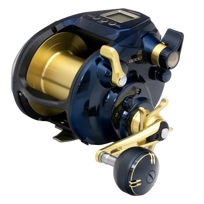 Shimano BeastMaster 9000A electric reel for fishing, showcasing the durable black and silver design with control buttons.