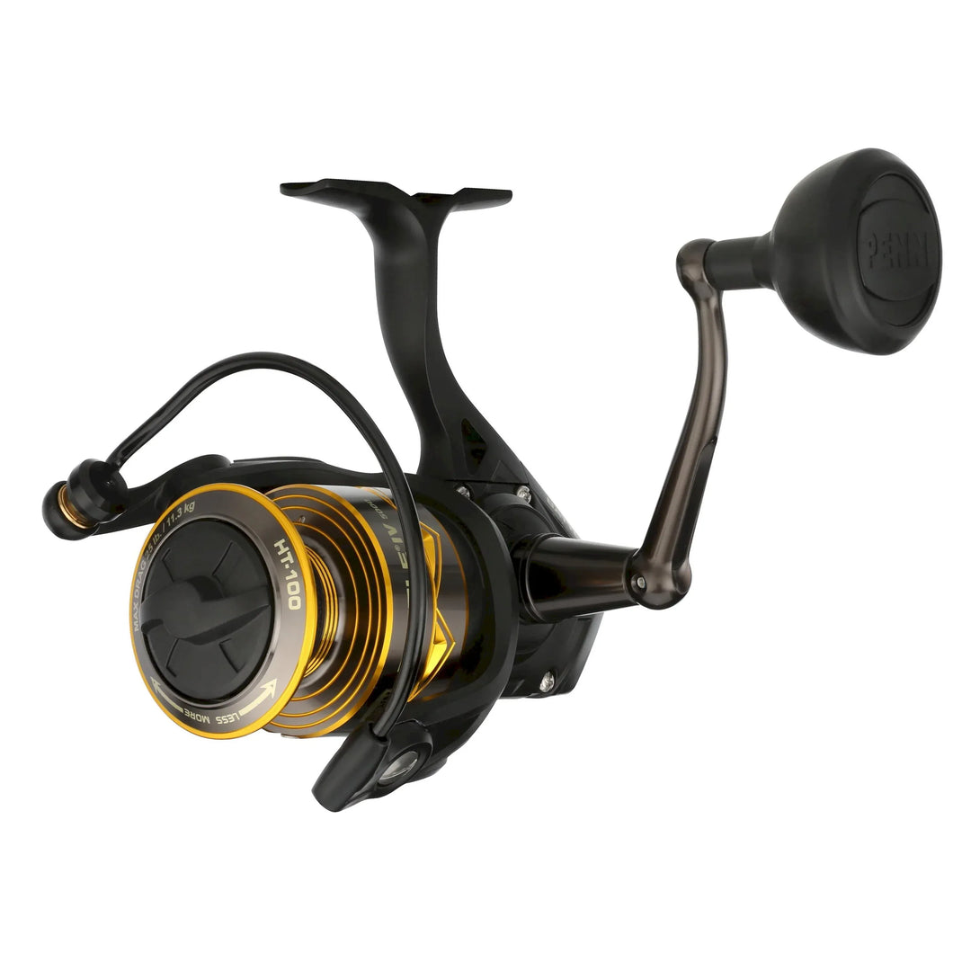 Penn Battle IV spinning reel from Fisherman's Headquarters shown from the left side, featuring durable construction and smooth operation.
