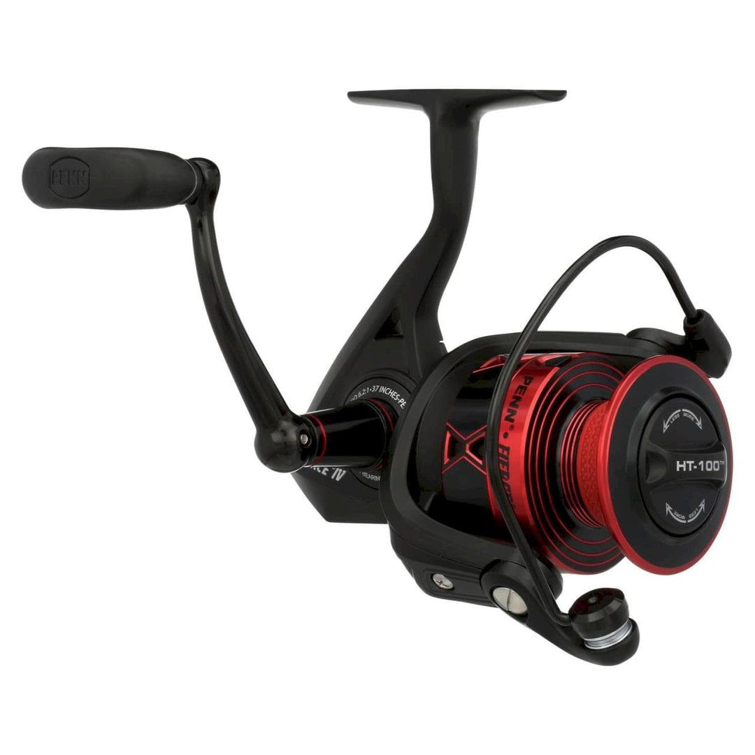 Penn Fierce IV spinning reel with black body and metal handle, designed for smooth fishing performance.