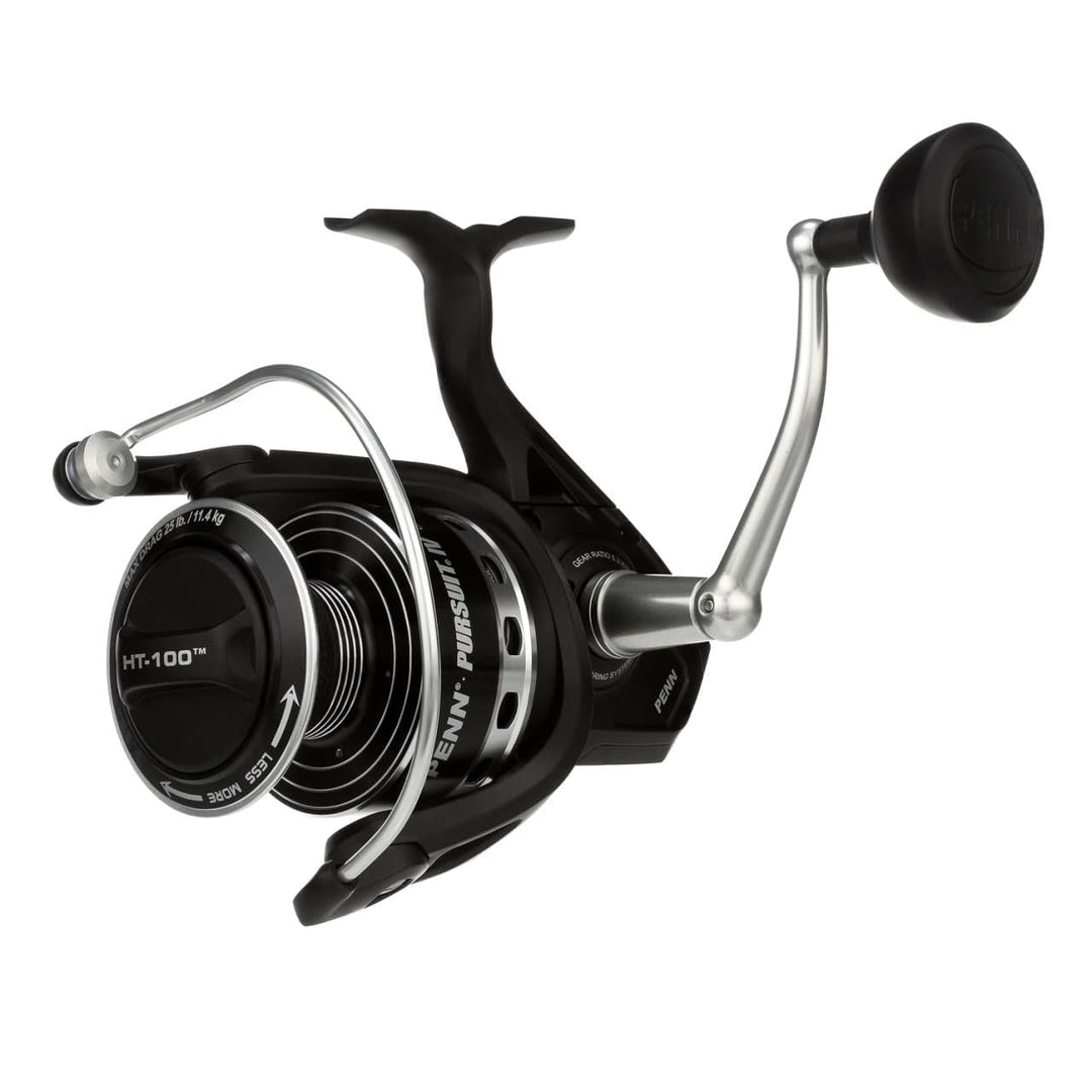 Penn Pursuit IV spinning reel from Fisherman's Headquarters, close-up view showing reel handle and spool.