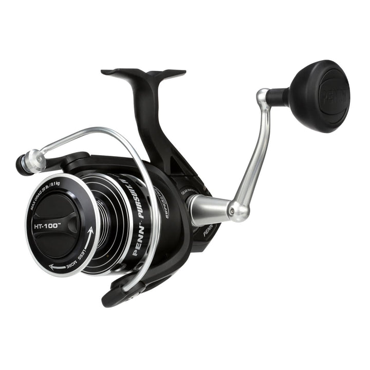 Penn Pursuit IV spinning reel from Fisherman's Headquarters, showing the reel's spool, handle, and detailed construction.
