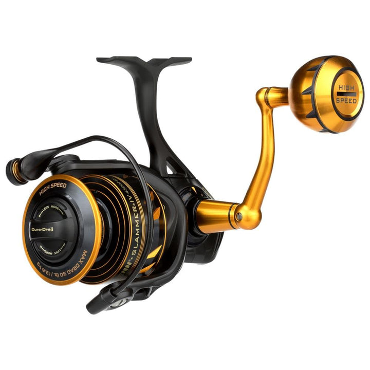 Fisherman's Headquarters Penn Slammer IV spinning reel with metal body and smooth spinning mechanism.