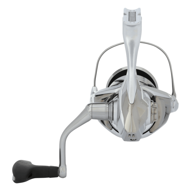 Shimano Stradic FM spinning reel for fishing, detailed view showing reel body and handle, designed for freshwater or saltwater use.
