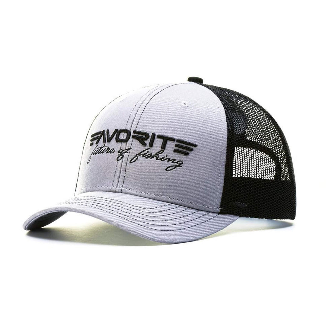 Favorite Fishing Franchise gray hat with curved brim and adjustable strap, showcasing a casual, stylish accessory for outdoor activities.