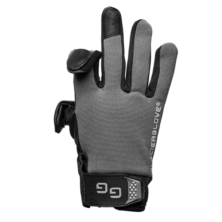 Glacier Outdoor Elite Angler gloves in black, showing the front view with a textured grip and insulated design for fishing.