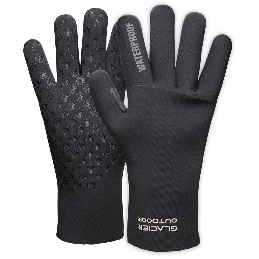 Glacier Outdoor HydroGrip Max gloves and mittens set in black, featuring textured grip palms for outdoor activities.