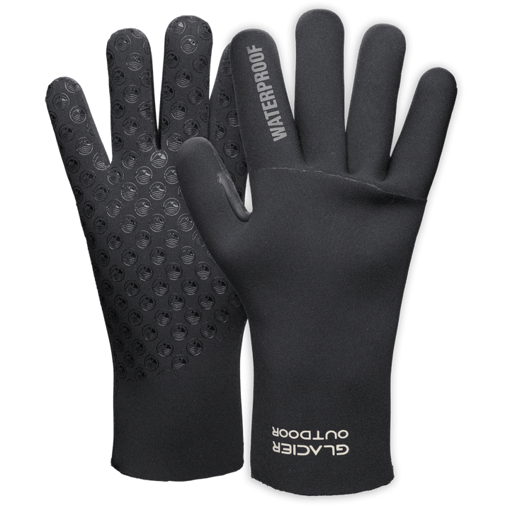 Glacier Outdoor HydroGrip Max gloves and mittens set in black, featuring textured grip palms for outdoor activities.