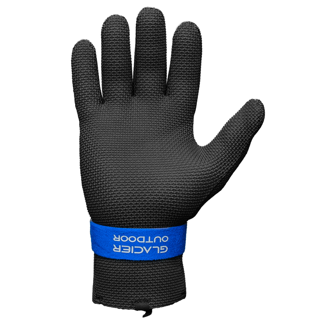 Glacier Outdoor Kenai waterproof gloves and mittens in black, designed for outdoor winter activities, with adjustable wrist straps.