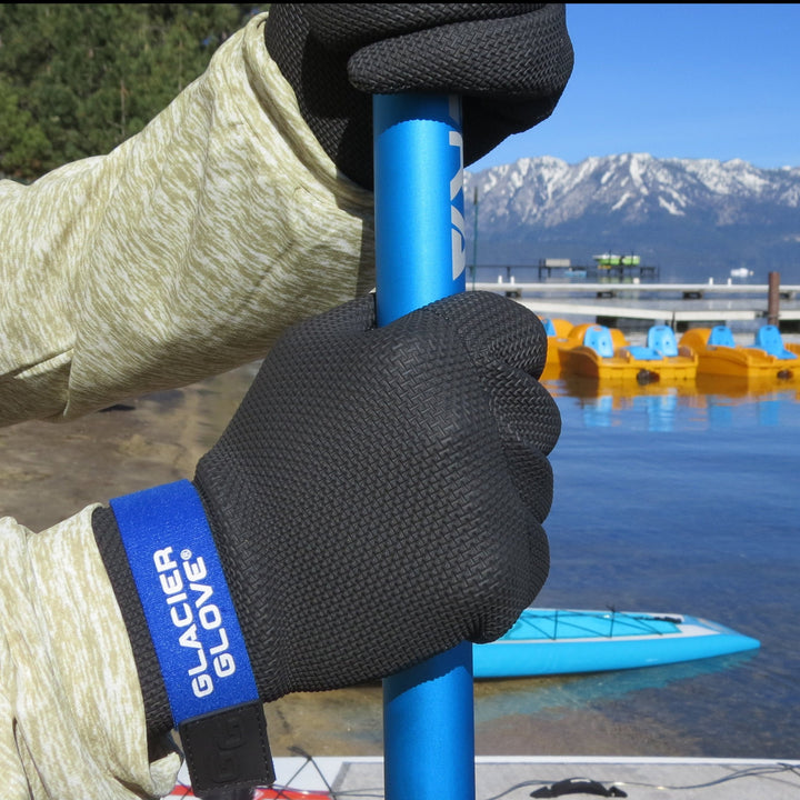 Glacier Outdoor Kenai waterproof gloves and mittens designed for outdoor winter activities, shown in black with textured grip.