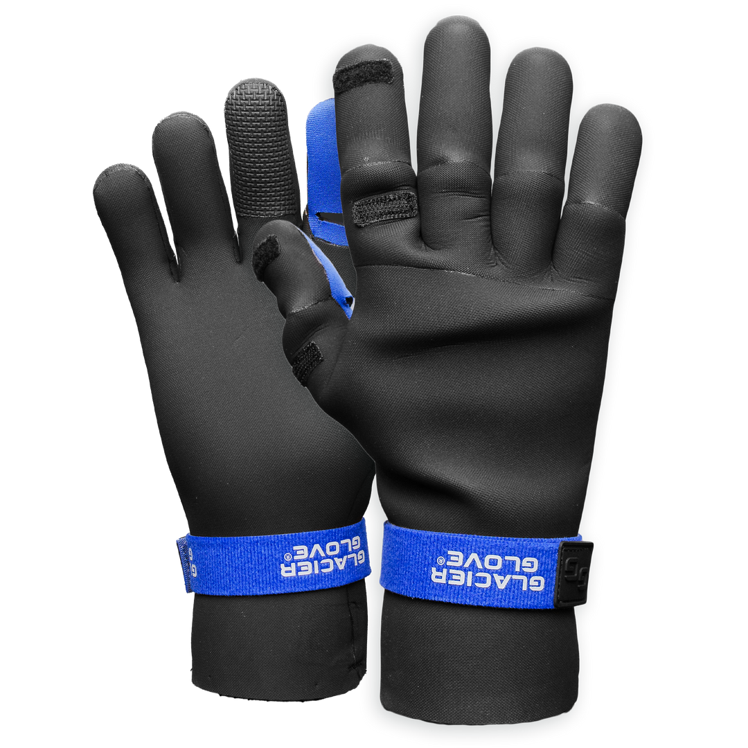 Glacier Outdoor Pro Angler™ gloves and mittens set in black, designed for outdoor fishing and cold weather protection.