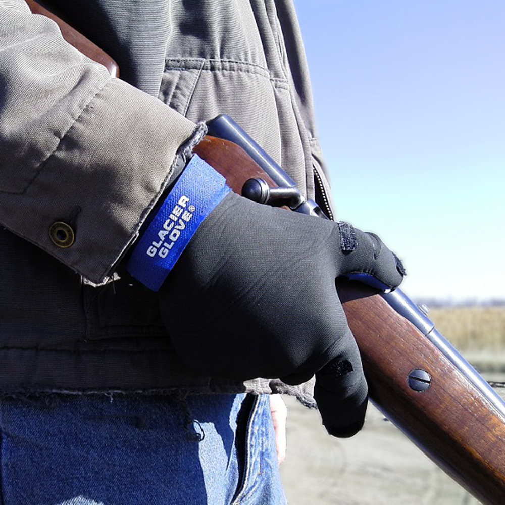 Glacier Outdoor Pro Angler™ gloves with reinforced palm and adjustable wrist strap, designed for fishing and outdoor activities.