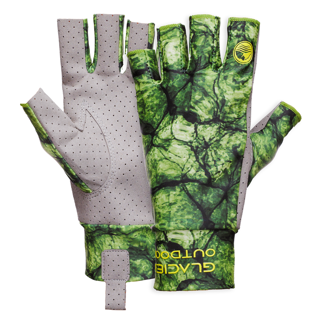 Glacier Outdoor Ascension Bay Sun Glove, lightweight gloves with sun protection, in vibrant Rasta colors, designed for outdoor activities.