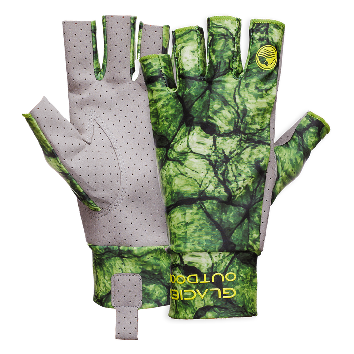 Glacier Outdoor Ascension Bay Sun Glove, lightweight gloves with sun protection, in vibrant Rasta colors, designed for outdoor activities.