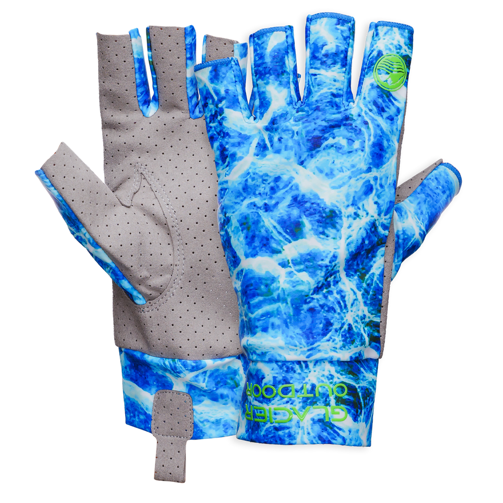 Glacier Outdoor Ascension Bay Sun Glove, lightweight sun protection glove with colorful rasta design, suitable for outdoor activities.