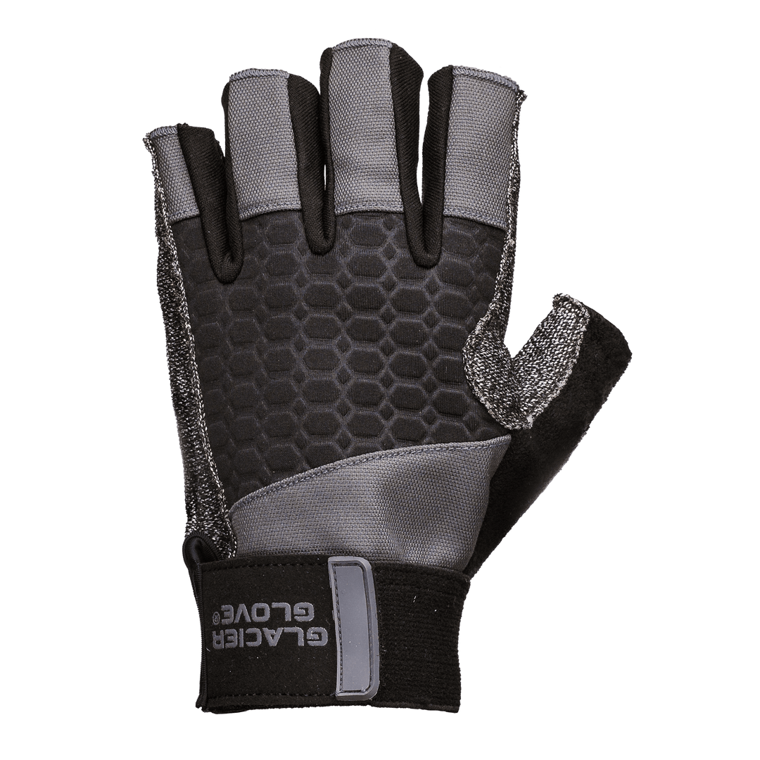 Glacier Outdoor fighting fingerless gloves for stripping and outdoor activities, black with reinforced palm and open fingers.