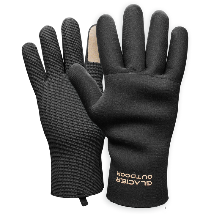 Glacier Outdoor Bristol Bay™ gloves and mittens set in black with textured grip palms, ideal for outdoor winter activities.