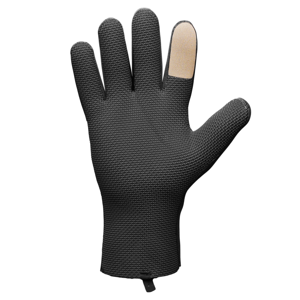 Glacier Outdoor Bristol Bay™ gloves in black, showing the back view with durable fabric and adjustable wrist strap.