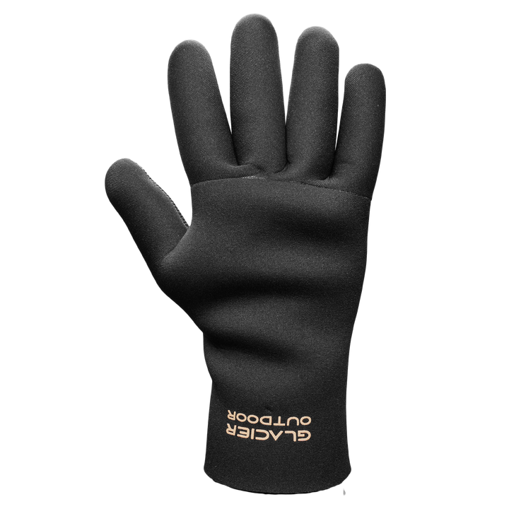 Glacier Outdoor Bristol Bay™ gloves in black, showing the front view with insulated design and adjustable wrist strap.