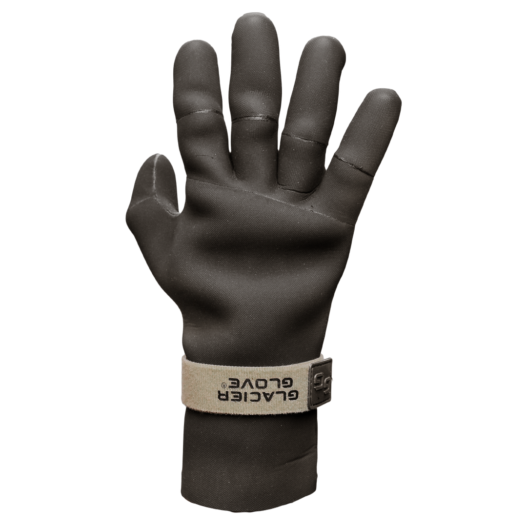 Glacier Outdoor Perfect Curve Glove in XS, close-up image showing black gloves with ergonomic design for outdoor activities.
