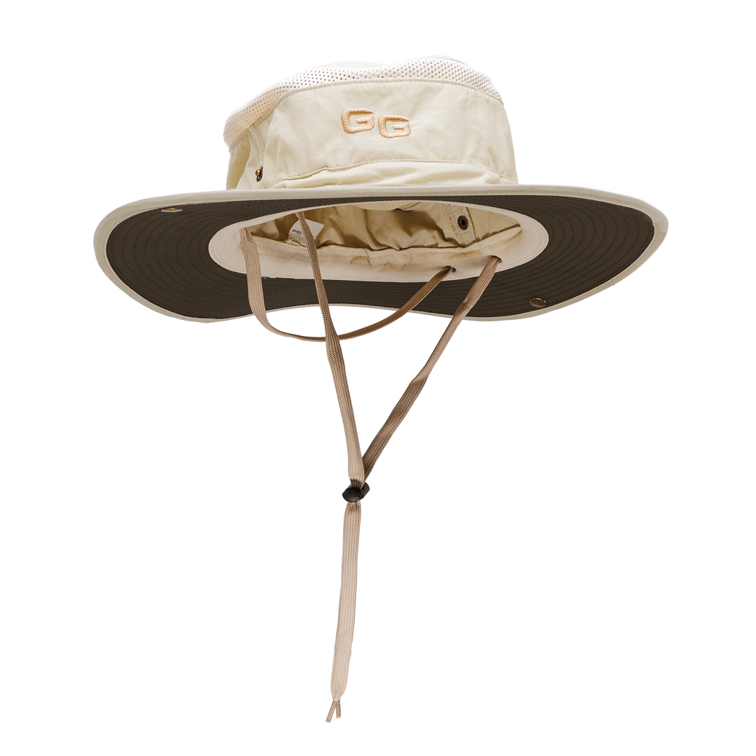 Glacier Outdoor Outback Hat, wide-brim hat for sun protection, in neutral color, shown from front view.