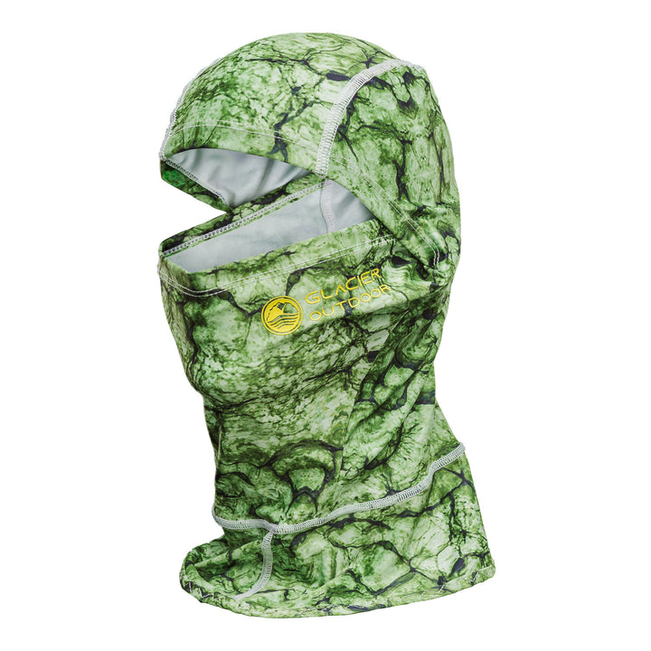 Green Glacier Outdoor sun hood worn as headwear, featuring a lightweight, breathable design for outdoor sun protection.
