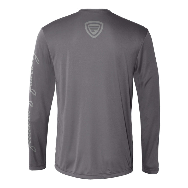 Favorite Fishing performance long sleeve T-shirt in solid grey, designed for comfort and outdoor activities.
