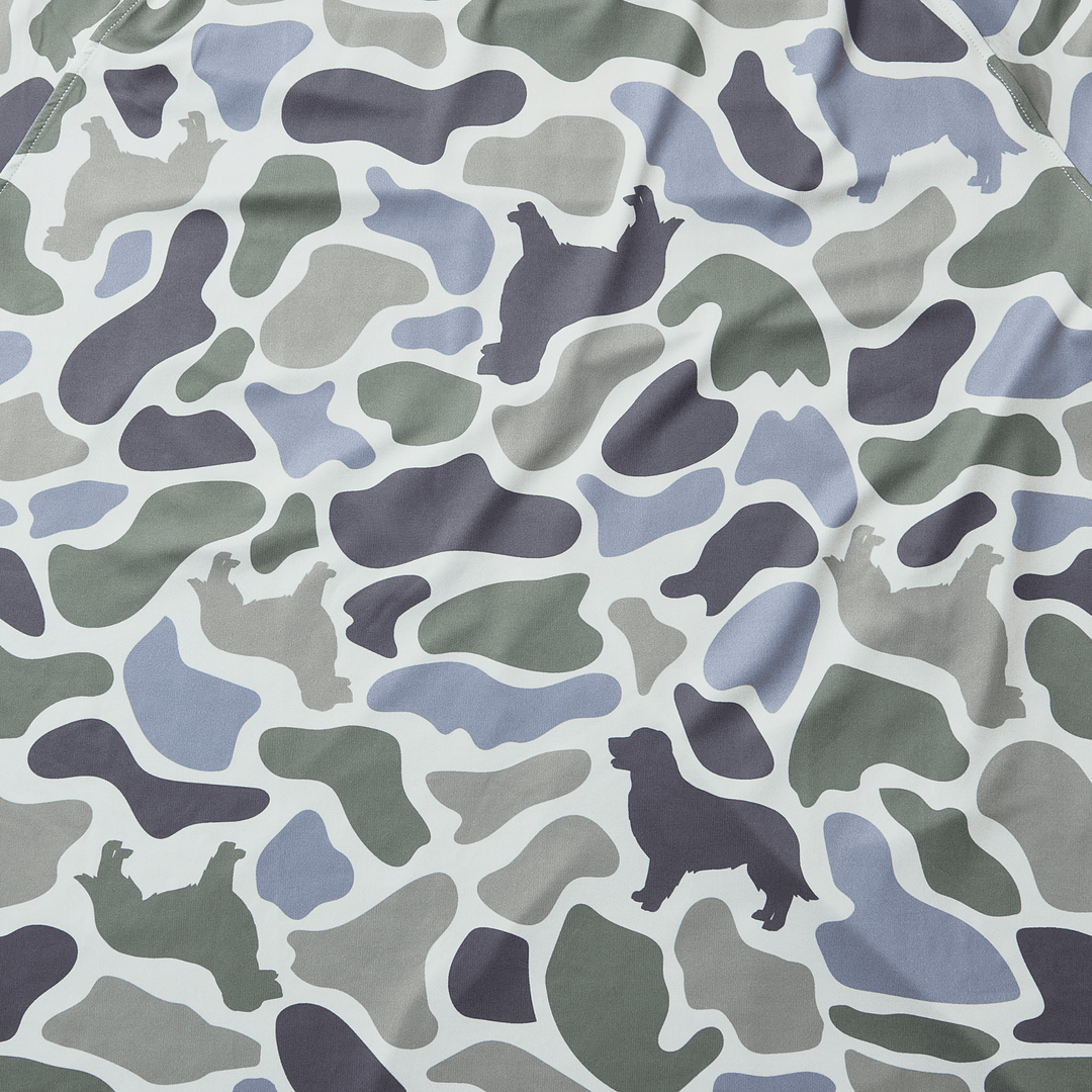 Monti Coolers Loyal Companion Sun Hoodie with SPF 50, light fabric, and relaxed fit, shown in navy blue on a model.