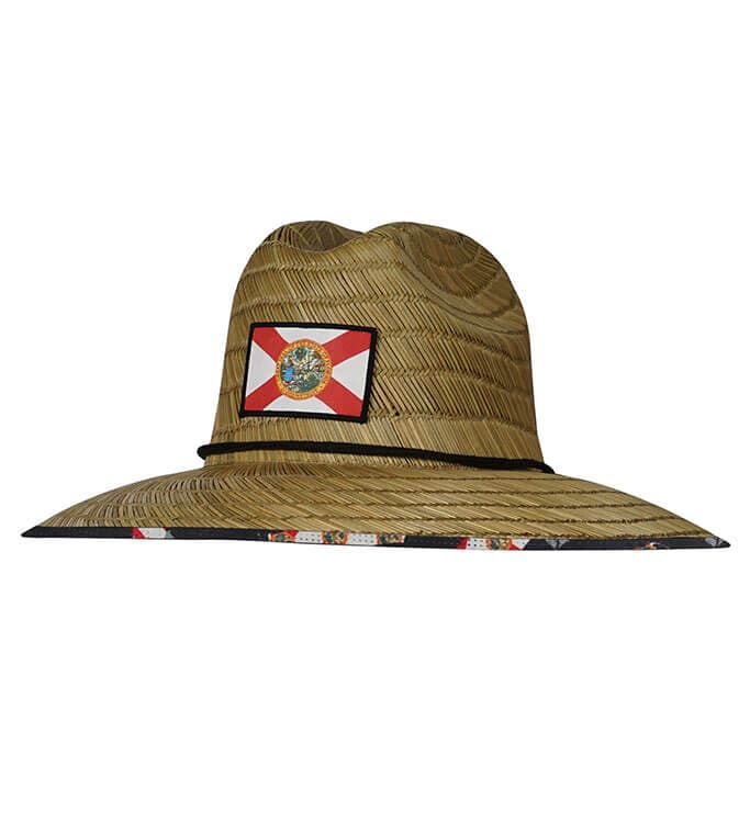 Hook & Tackle Florida straw hat with wide brim, woven straw design, perfect for sun protection and casual outdoor wear.