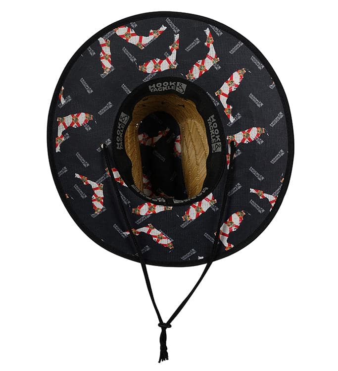 Inside view of Hook & Tackle Florida straw hat showing woven straw material and interior band for adjustable fit.