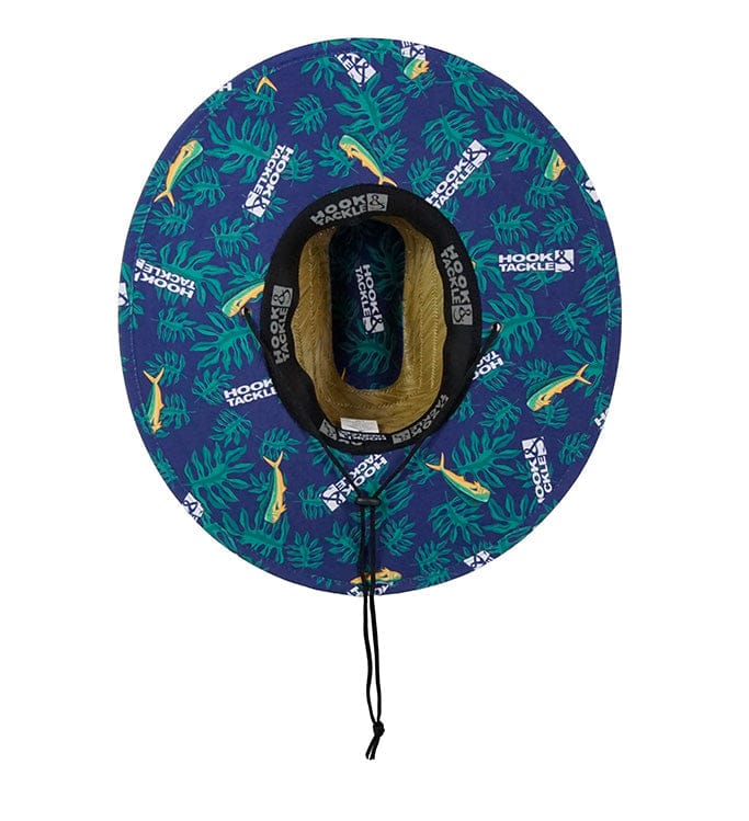 Hook & Tackle Mahi Mahi Tropics straw hat, natural accessories for sun protection and beachwear, with a wide brim and tropical design.