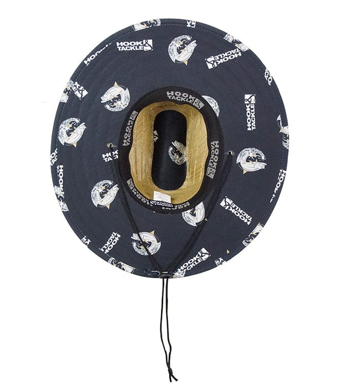 Inside view of Hook & Tackle Tarpon Leap Straw Hat, showing woven straw material and interior branding details.