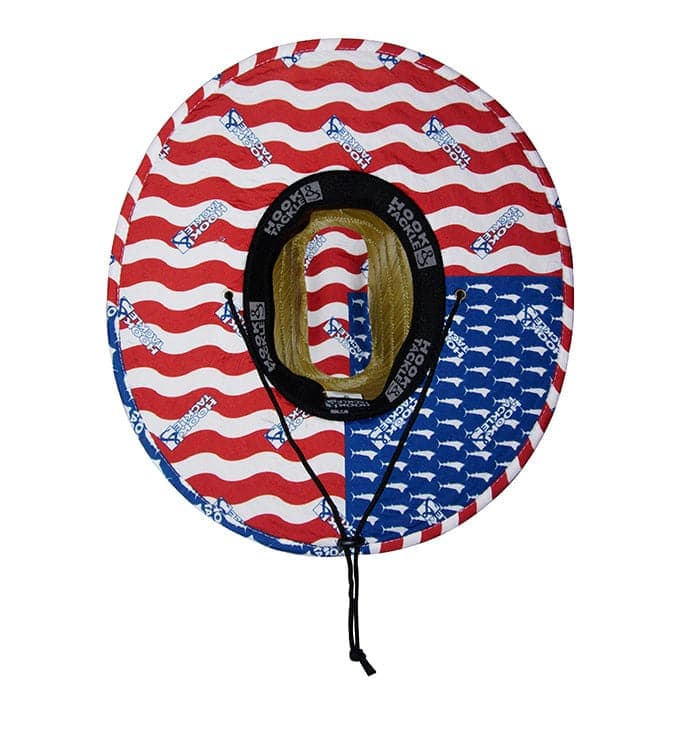 Inside view of a Hook & Tackle U.S. Marlins straw hat showing the interior lining and branding details.