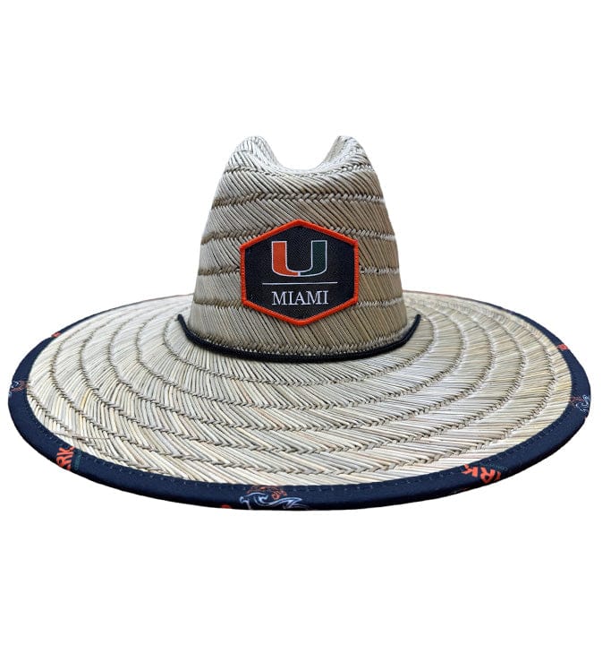University of Miami logo straw hat by Hook & Tackle, natural-colored accessory with branded logo, ideal for casual or beach wear.