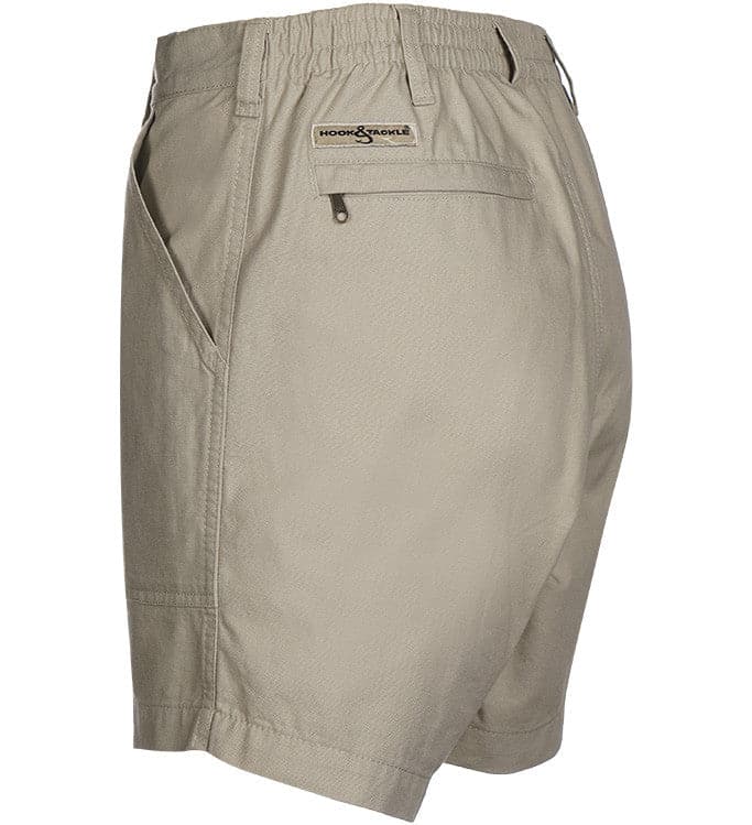 Men's Hook & Tackle casual chambray short, Original Beer Can Island Cott. style, size 44-54, made for comfortable summer wear.