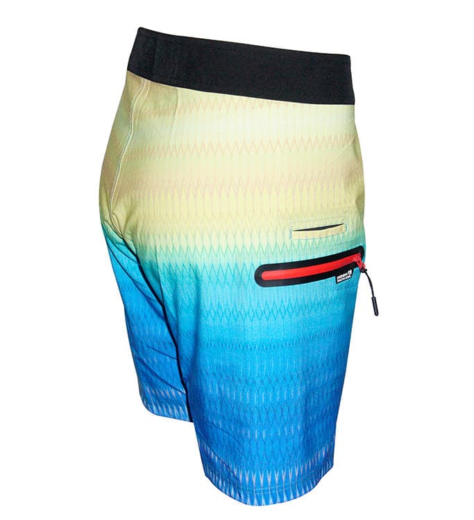 Men's blue gradient scales stretch swim boardshort by Hook & Tackle with a comfortable fit and stylish design.