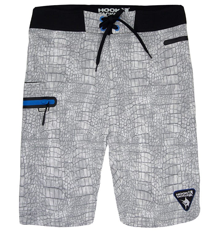 Men's Chaos Stretch Fishing Boardshort by Hook & Tackle, navy blue swimwear with quick-dry fabric and fishing-inspired design.