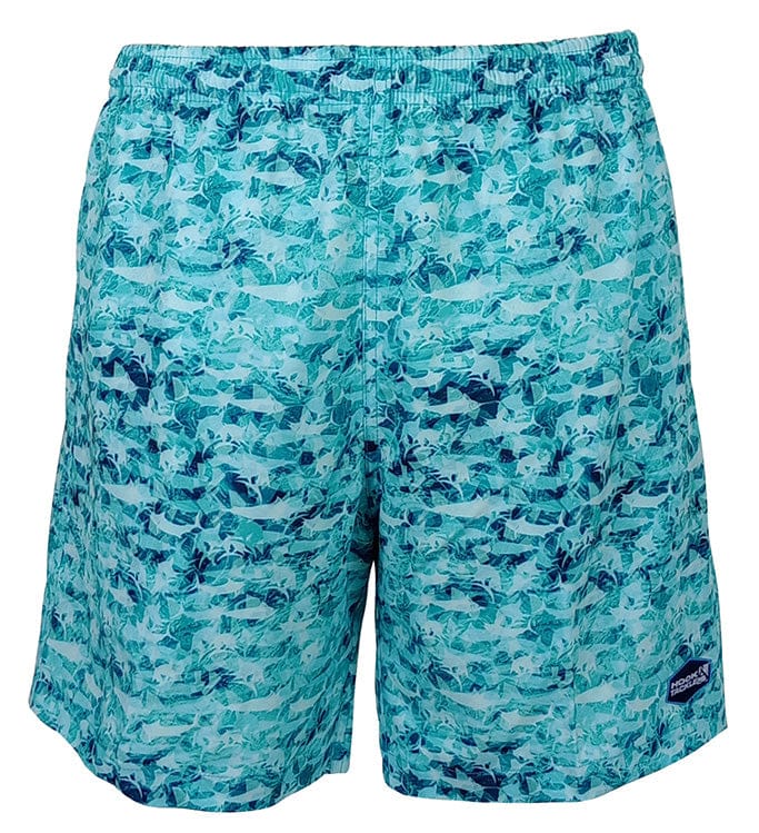 Men's Marlin Mix fishing swim trunks by Hook & Tackle featuring a vibrant marlin print and comfortable swimwear fabric.