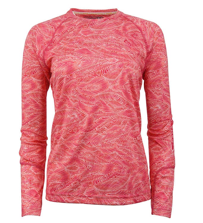 Aqua blue women's long-sleeve UV fishing shirt by Hook & Tackle with UPF sun protection, designed for outdoor fishing activities.