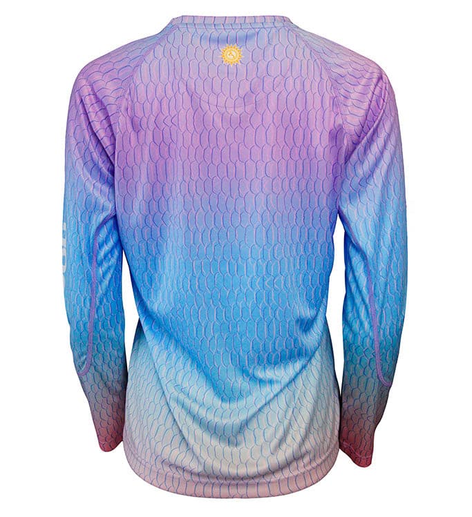 Women's Fish Scale UV Fishing Shirt by Hook & Tackle, long sleeve UPF sun protection T-shirt with fish scale pattern.