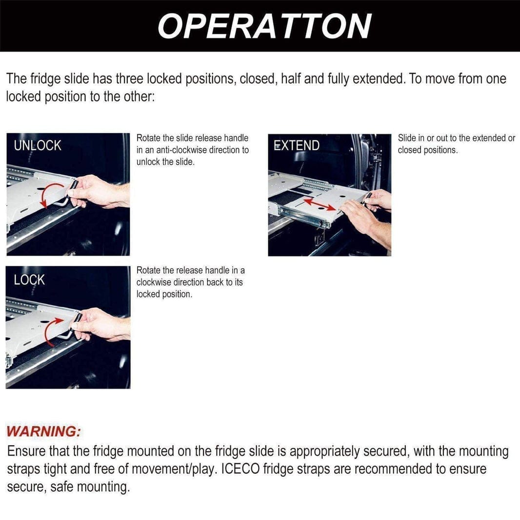 Inca Overland Outfitters APL55/VL60PRO slide mount accessory for ICECO appliances, shown in black with mounting features.