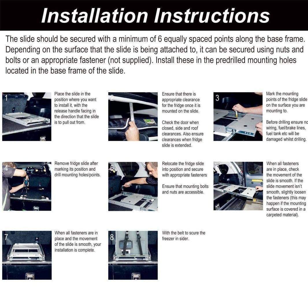 Inca Overland Outfitters APL55/VL60PRO slide mount accessory for ICECO appliances, shown in black with mounting features.
