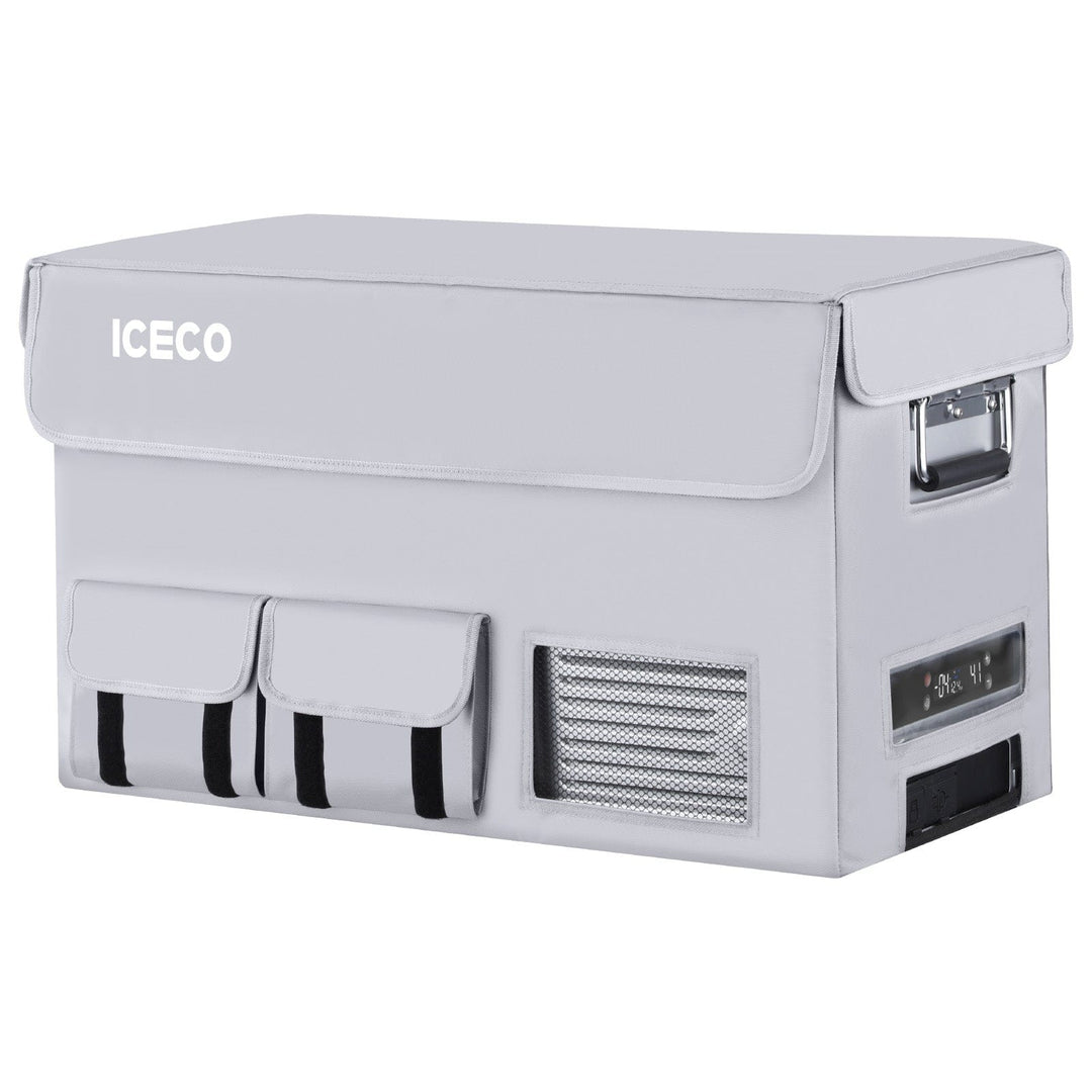 Gray APL35 insulated protective cover for ICECO appliances, designed by Inca Overland Outfitters, provides thermal insulation and protection.