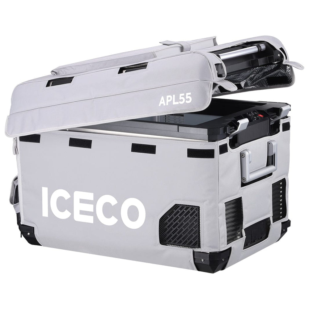 Gray APL55 insulated protective cover for ICECO appliances, designed by Inca Overland Outfitters, shown on the product.